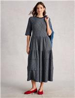 Pure Cotton Jersey Striped Midi Tiered Dress
