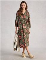 Linen Blend Printed Midi Tea Dress