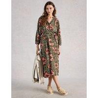 White Stuff Linen Blend Printed Midi Tea Dress Green Mix