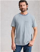 White Stuff Pure Cotton Striped Crew Neck T-Shirt Light Blue