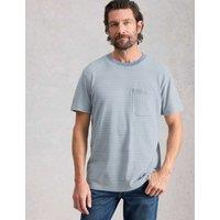 White Stuff Pure Cotton Striped Crew Neck T-Shirt Light Blue