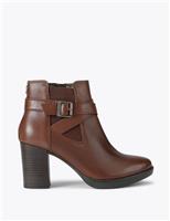 Wide Fit Leather Block Heel Ankle Boots