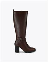 Wide Fit Leather Block Heel Knee High Boots