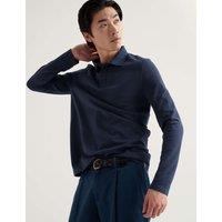 Seasalt Cornwall Pure Cotton Pique Long Sleeve Polo Shirt Navy