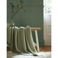LAURA ASHLEY HOME Pure Cotton Parker Knitted Throw Light Green