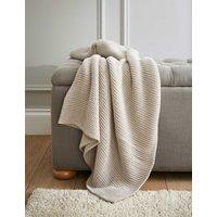 Laura Ashley Pure Cotton Parker Knitted Throw Light Grey