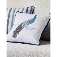 Laura Ashley Pure Cotton Peacock Beaded Cushion Blue Mix