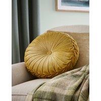 Laura Ashley Rosanna Velvet Round Pleated Cushion Yellow