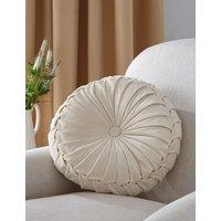 Laura Ashley Rosanna Velvet Round Pleated Cushion Soft White