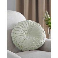 Laura Ashley Rosanna Velvet Round Pleated Cushion Light Green