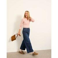 FatFace Cotton Rich Ribbed Notch Neck Jumper Light Pink