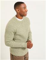 Cotton Blend Ribbed Crew Neck Jumper