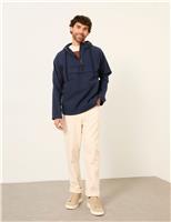 FatFace Canvas Hooded Half Zip Utility Jacket Indigo