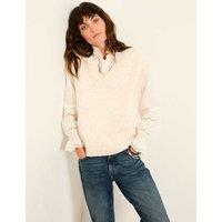FatFace Cotton Rich Knitted Vest with Wool Ivory Mix
