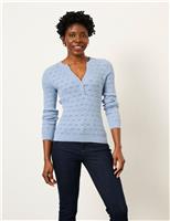 Cotton Rich Ribbed Notch Neck Jumper