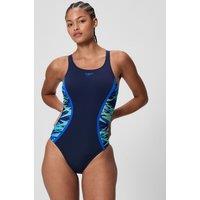 Speedo Hyperboom Splice Printed Racerback Swimsuit Blue Mix