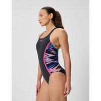 Speedo Hyperboom Splice Printed Racerback Swimsuit Black Mix