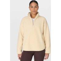 Sweaty Betty Plush Half Zip Funnel Neck Fleece Jacket Beige