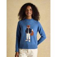 Joules Cotton Rich Intarsia Fox Jumper with Wool Blue Mix