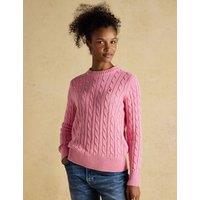 Joules Pure Cotton Cable Knit Crew Neck Jumper Pink Mix