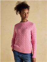 Joules Pure Cotton Cable Knit Crew Neck Jumper Pink Mix