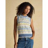 Joules Cotton Rich Intarsia Knitted Vest with Wool Cream Mix