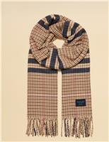 Joules Checked Large Tassel Scarf Pink Mix