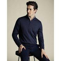 Charles Tyrwhitt Pure Merino Wool Half Zip Jumper Dark Navy