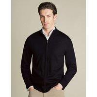 Charles Tyrwhitt Pure Merino Wool Funnel Neck Cardigan Black