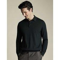 Charles Tyrwhitt Pure Merino Wool Collared Neck Jumper Dark Green