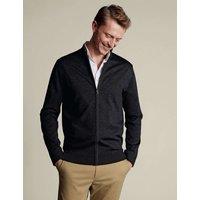 Charles Tyrwhitt Pure Merino Wool Funnel Neck Cardigan Dark Grey