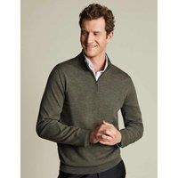 Charles Tyrwhitt Pure Merino Wool Half Zip Jumper Olive
