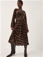 Geometric Round Neck Midi Smock Dress