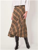Pure Cotton Checked Midi A-Line Skirt