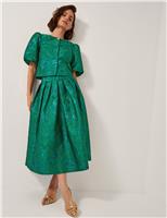 Jacquard Pleated Midi Skirt