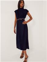 Velvet Embroidered Midi Column Dress