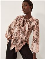 Snake Print Frill Collar Blouse