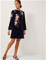 Velvet Embroidered Shift Dress