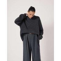 HUSH Pure Cashmere Textured Crew Neck Jumper Charcoal