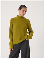 Ribbed Frill Neck Jumper with Wool