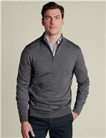 Charles Tyrwhitt Pure Merino Wool Half Zip Jumper Stone