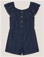 Pure Cotton Broderie Playsuit (3-13 Yrs)