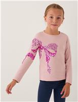 Pure Cotton Sequin Bow Long Sleeve Top (5-13 Yrs)