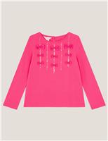 Pure Cotton Bow Appliqu Long Sleeve Top (5-13 Yrs)