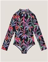Palm Tree Print Long Sleeve Swimsuit (7-15 Yrs)