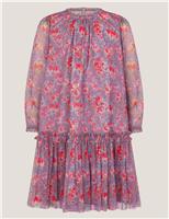 Floral Print Mesh Long Sleeve Dress (3-15 Yrs)