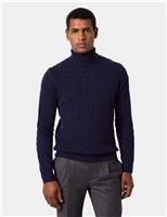 Hawes & Curtis Pure Lambswool Cable Roll Neck Jumper Navy