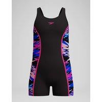 Speedo Hyperboom Splice Muscleback Legsuit Swimsuit (4-16 Yrs) Black Mix