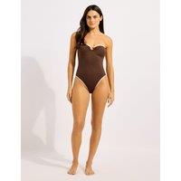 Seafolly Beach Bound Textured Ring Detail Bandeau Swimsuit Chocolate