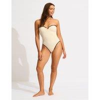 Seafolly Beach Bound Textured Ring Detail Bandeau Swimsuit Ecru